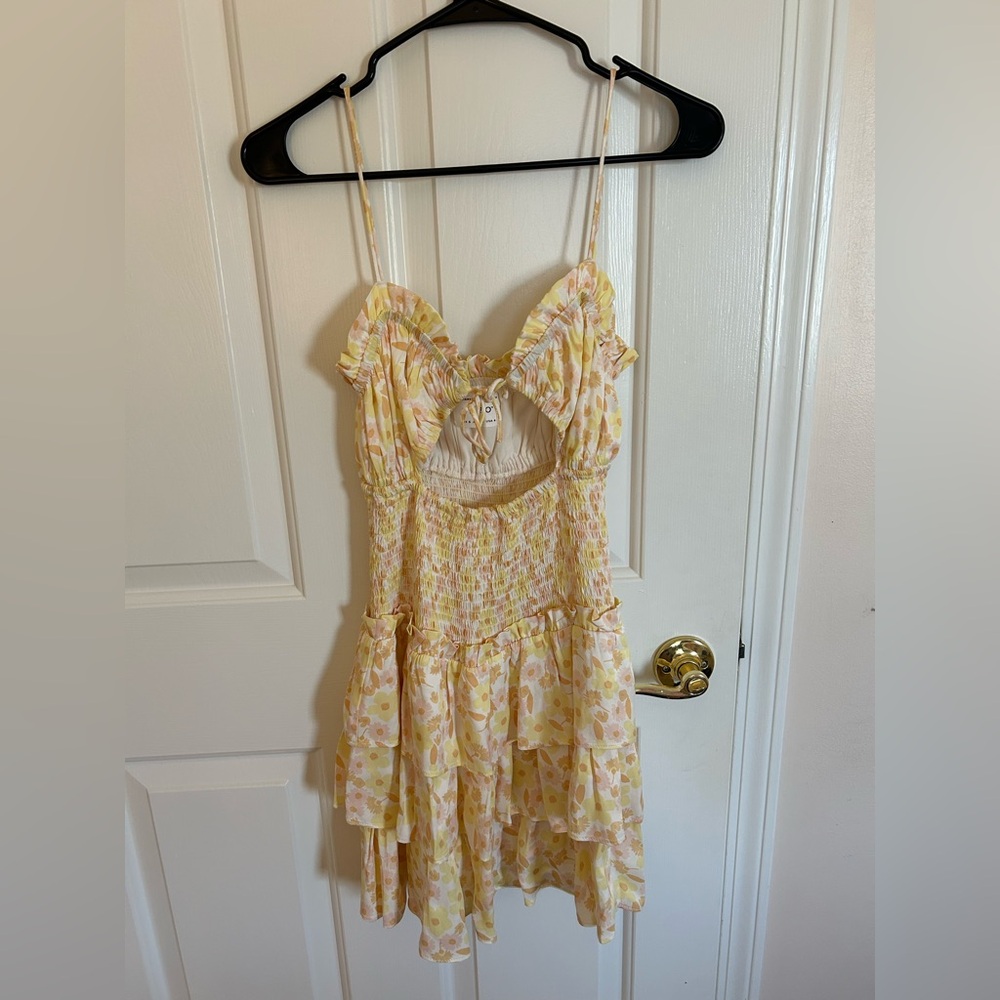 Pink and Yellow Floral Sabo Skirt Mini Dress